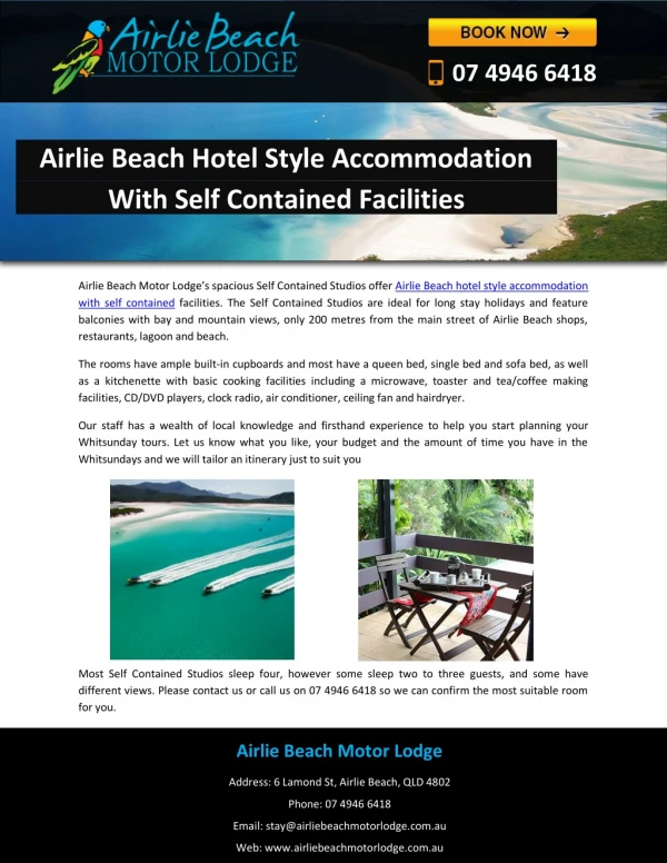 Airlie Beach Hotel Style Accommodation With Self Contained Facilities