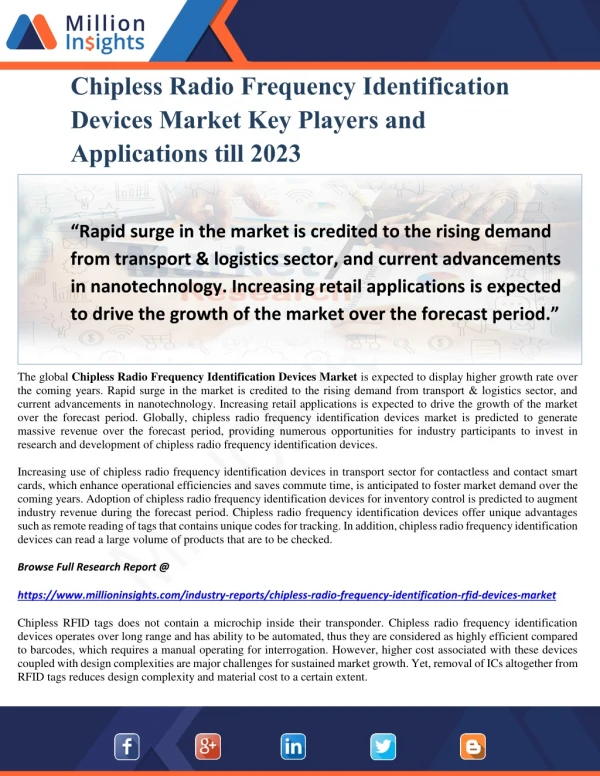 Chipless Radio Frequency Identification Devices Market Key Players and Applications till 2023
