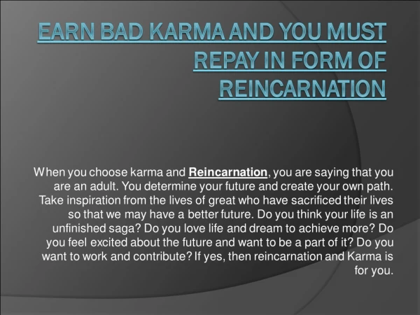 Bad Karma path to Reincarnation