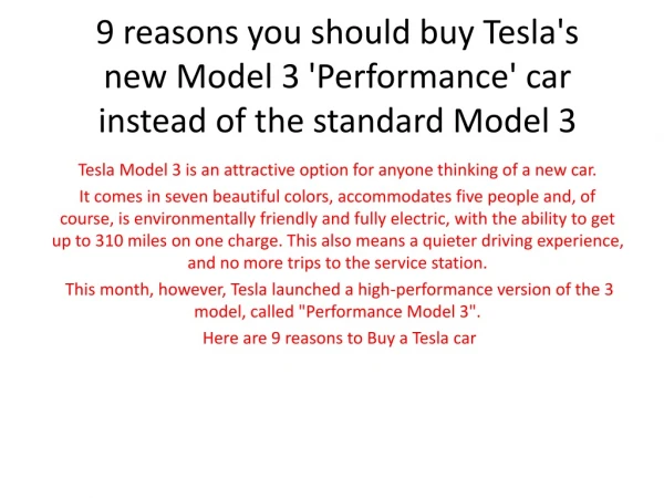 9 reasons you should buy Tesla's new Model 3 'Performance' car instead of the standard Model 3