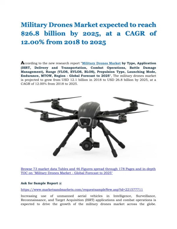 Military Drones Market expected to reach $26.8 billion by 2025, at a CAGR of 12.00% from 2018 to 2025
