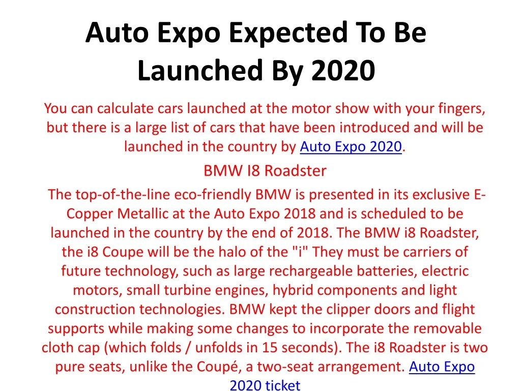 auto expo expected to be launched by 2020