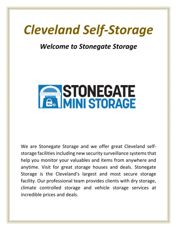 Cleveland Self Storage | Stonegatestorage