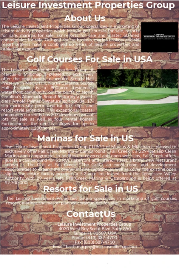 Golf Course Properties for Lease in USA