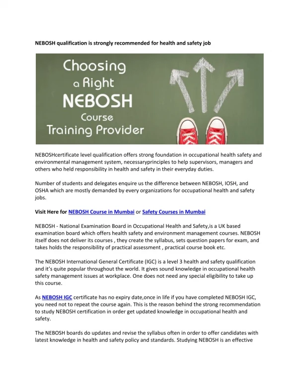 Why Nebosh Qualification is recommended for Health and Safety?
