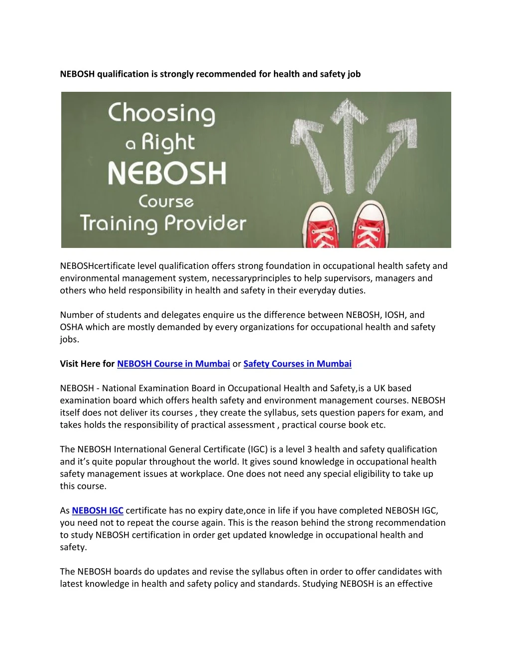 nebosh qualification is strongly recommended