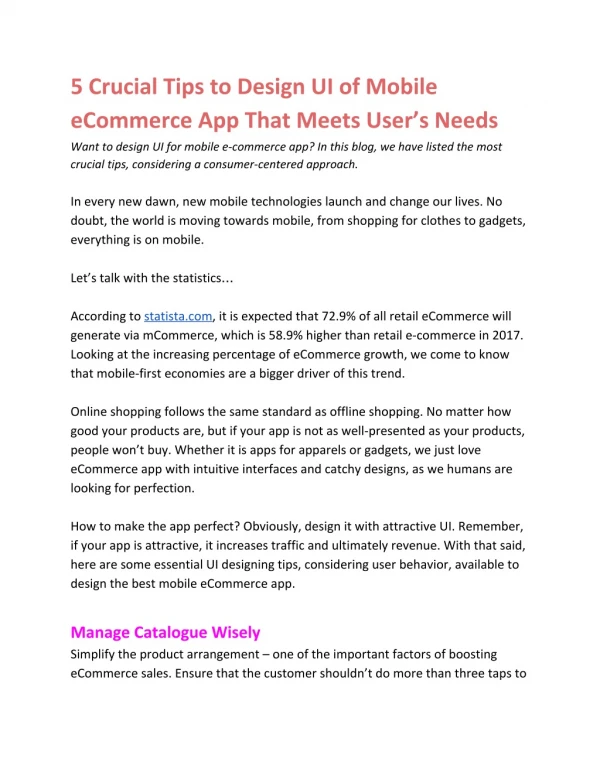 5 Crucial Tips to Design UI of Mobile eCommerce App That Meets User’s Needs