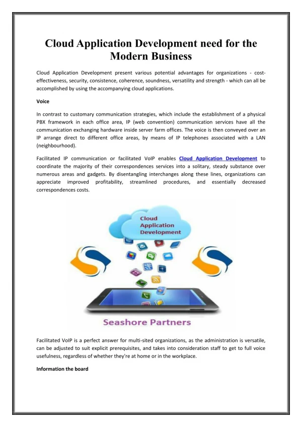 Cloud Application Development need for the Modern Business