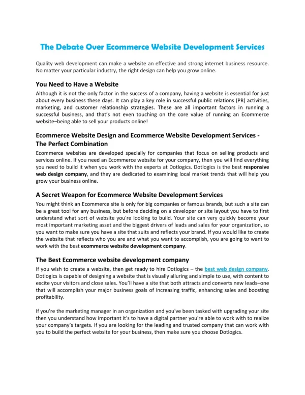 The Debate Over Ecommerce Website Development Services