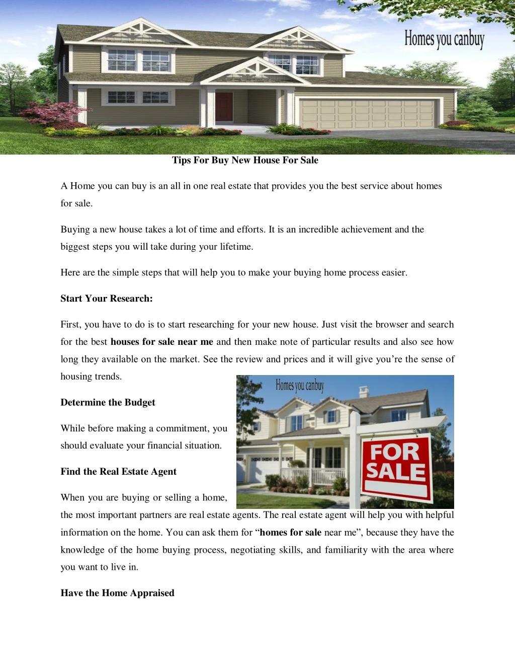tips for buy new house for sale