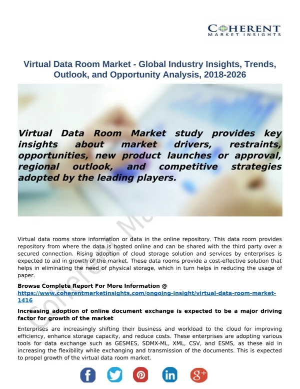 Virtual Data Room Market - Global Industry Insights, Trends, Outlook, and Opportunity Analysis, 2018-2026
