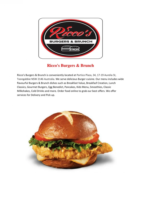 Ricco's Burgers & Brunch-Toongabbie - Order Food Online
