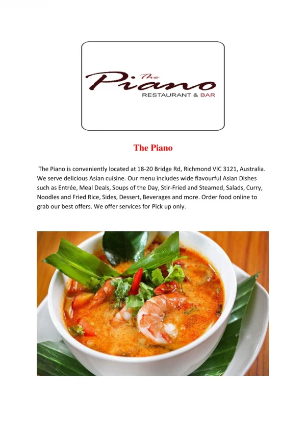 The Piano-Richmond - Order Food Online