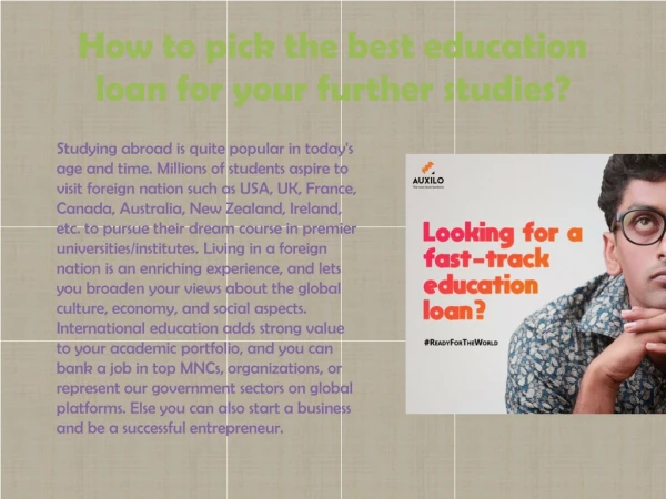 How to pick the best education loan for your further studies?