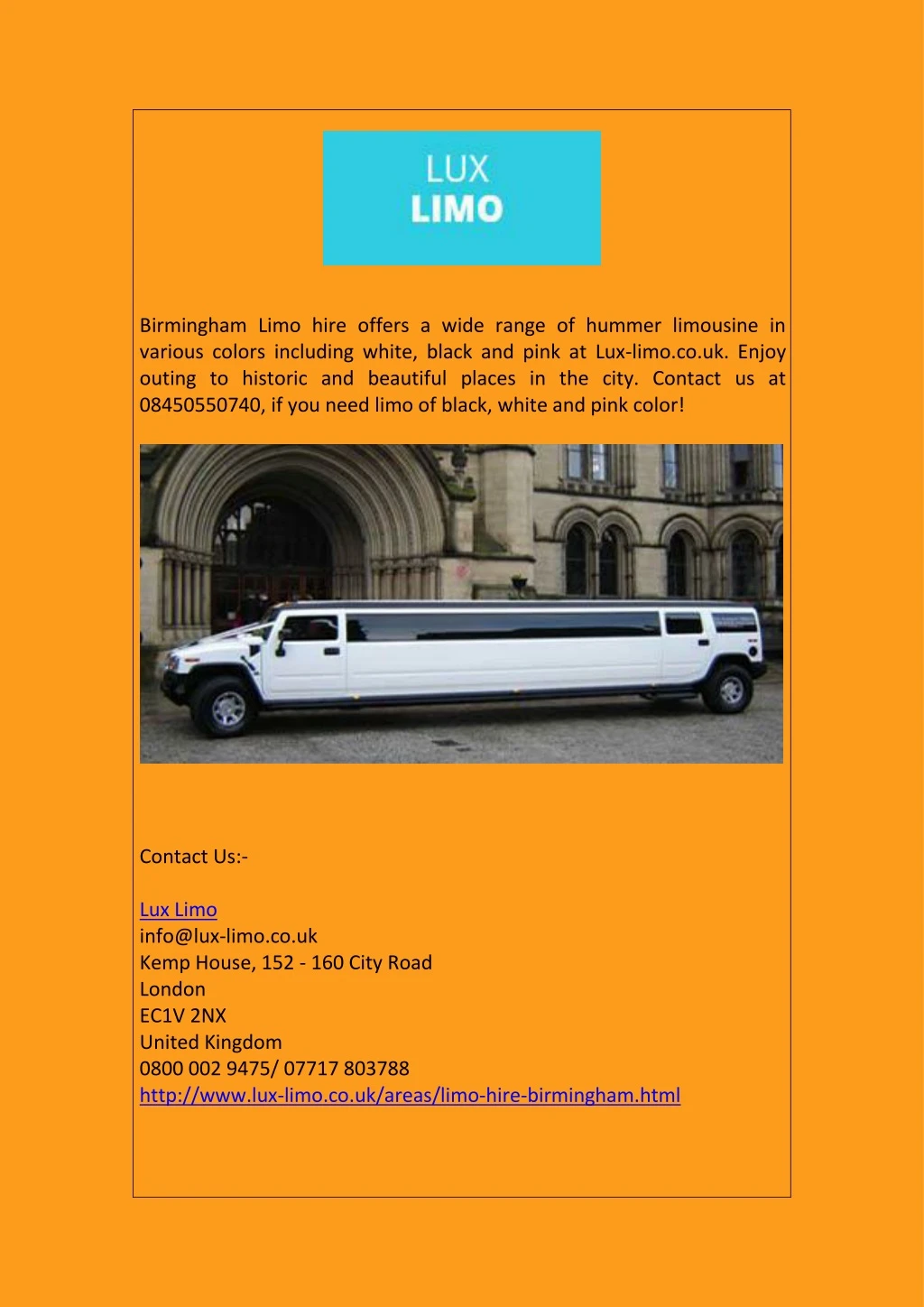 birmingham limo hire offers a wide range
