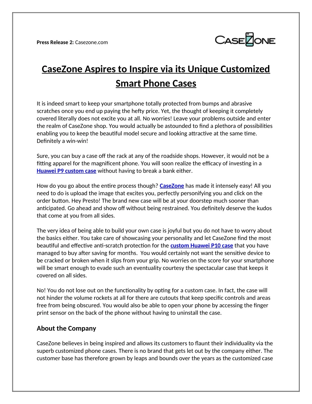 press release 2 casezone com