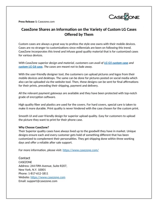 CaseZone Shares an Information on the Variety of Custom LG Cases Offered by Them