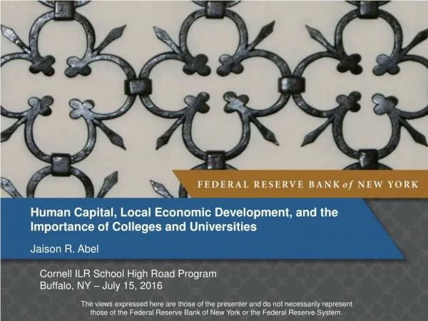 Human Capital, Local Economic Development, and the Importance of Colleges and Universities