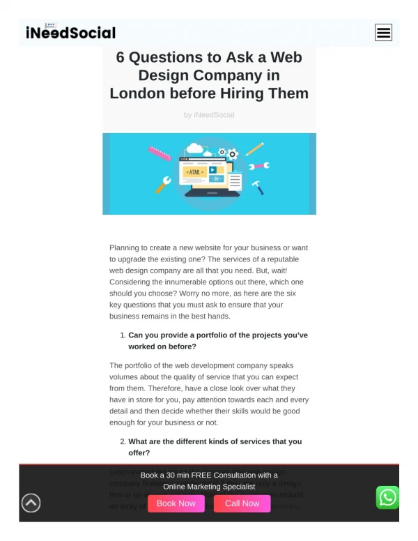 6 Questions to Ask a Web Design Company in London before Hiring Them
