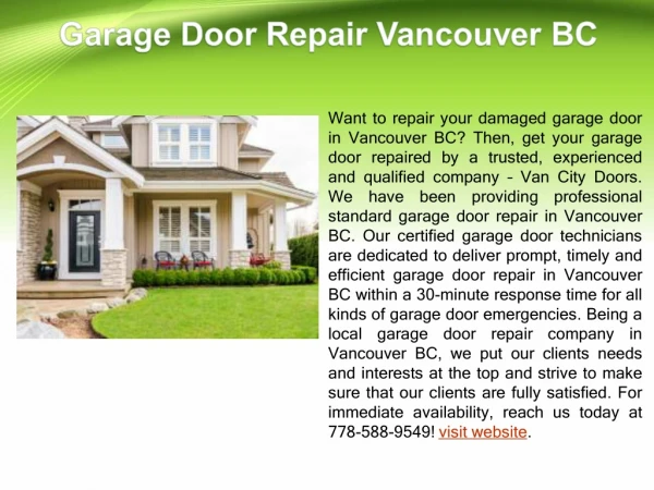 Best Garage Door Repair in Vancouver BC
