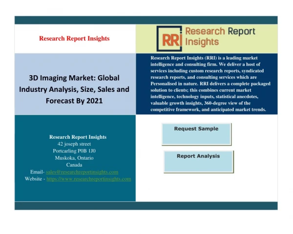 3D Imaging Market: Global Industry Analysis, Size, Sales and Forecast By 2021