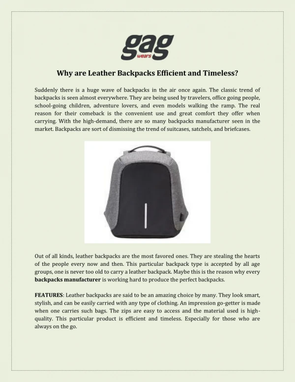 Backpacks Manufacturers, Suppliers USA