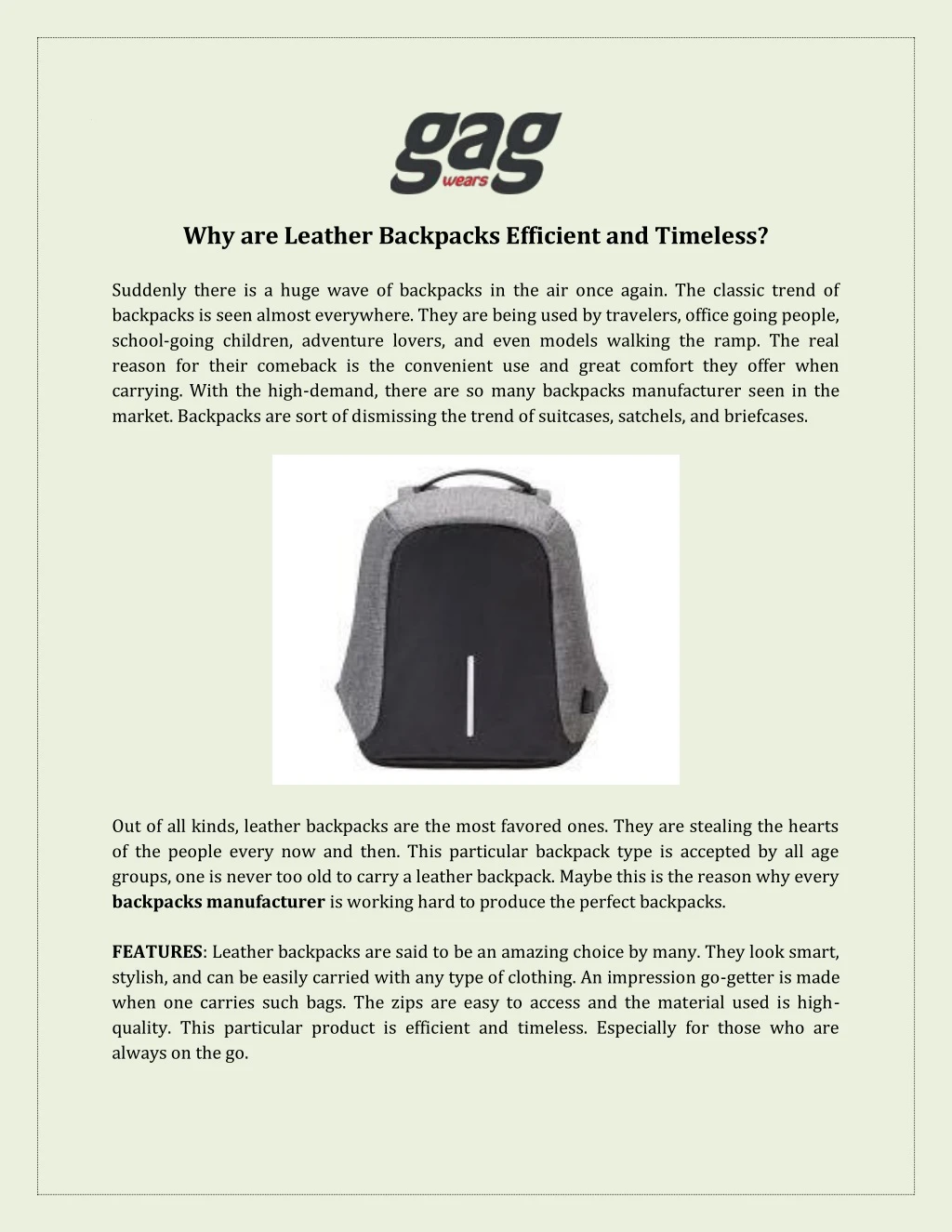 why are leather backpacks efficient and timeless