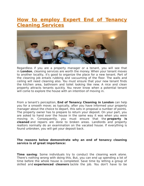 How to employ Expert End of Tenancy Cleaning Services