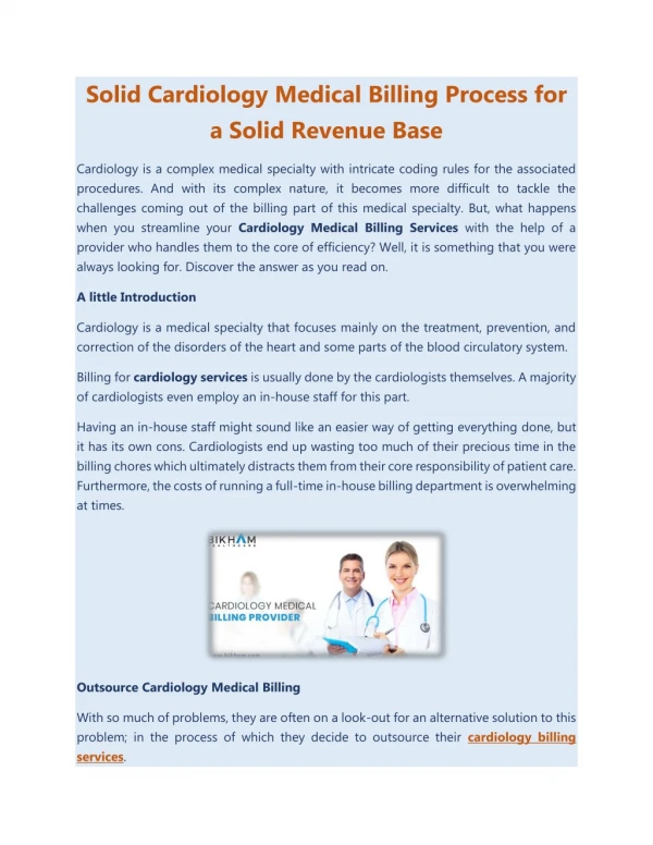 Solid Cardiology Medical Billing Process for a Solid Revenue Base