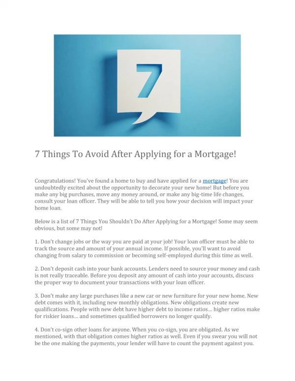 Things to avoid after applying for a mortgage