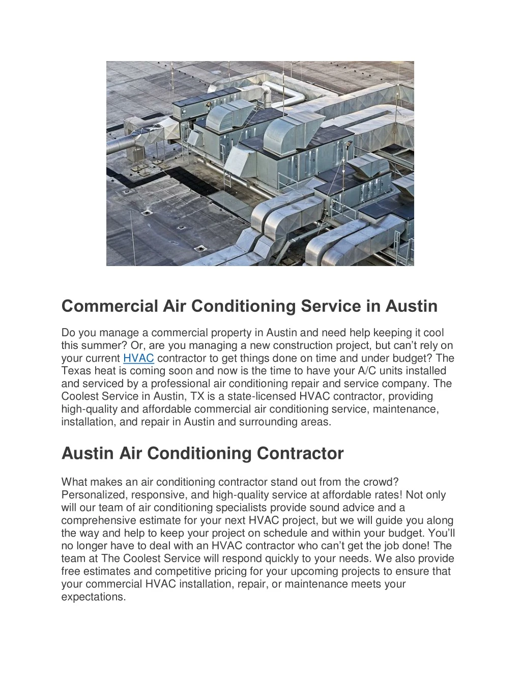 commercial air conditioning service in austin