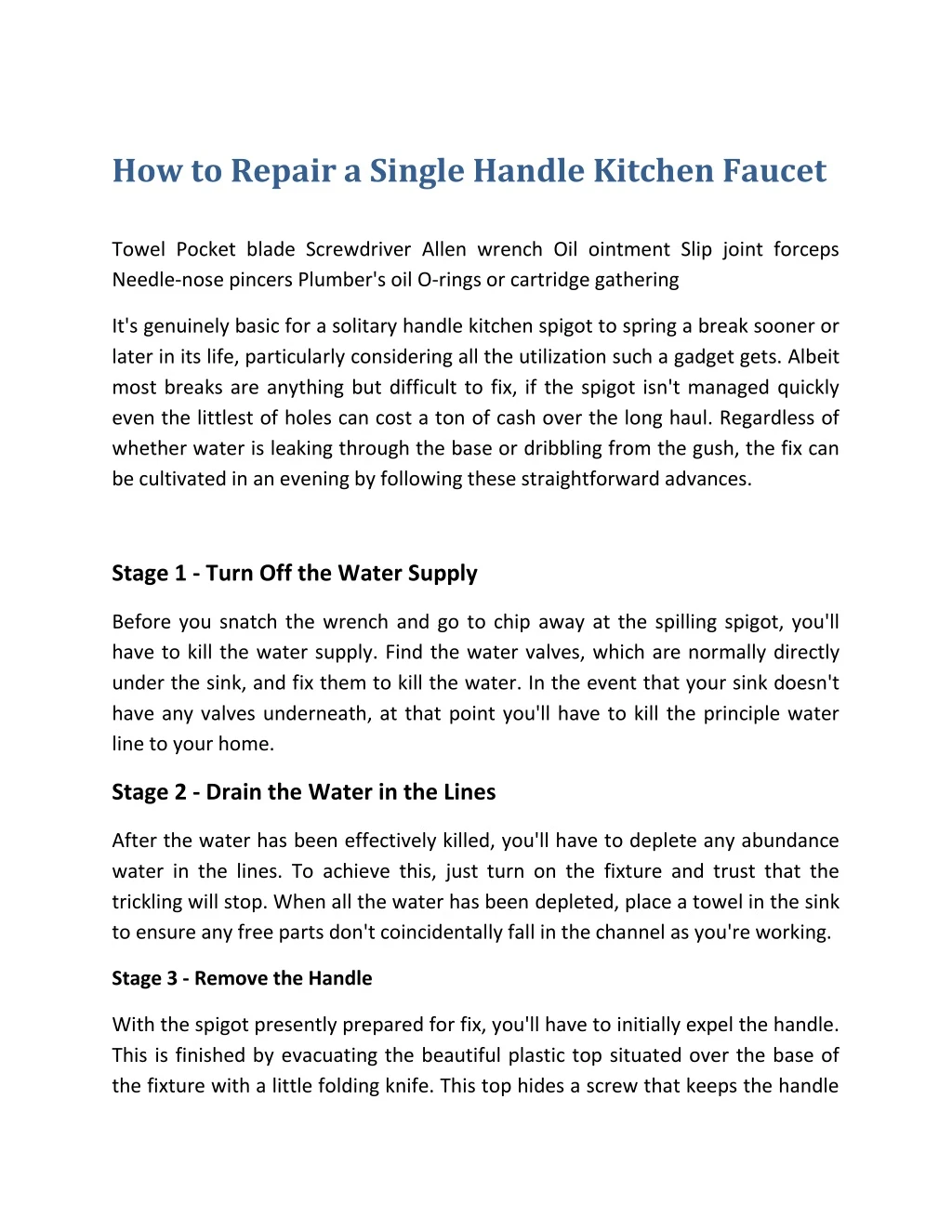 how to repair a single handle kitchen faucet