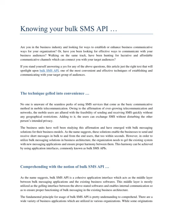 Affirming the use of Bulk SMS API technology
