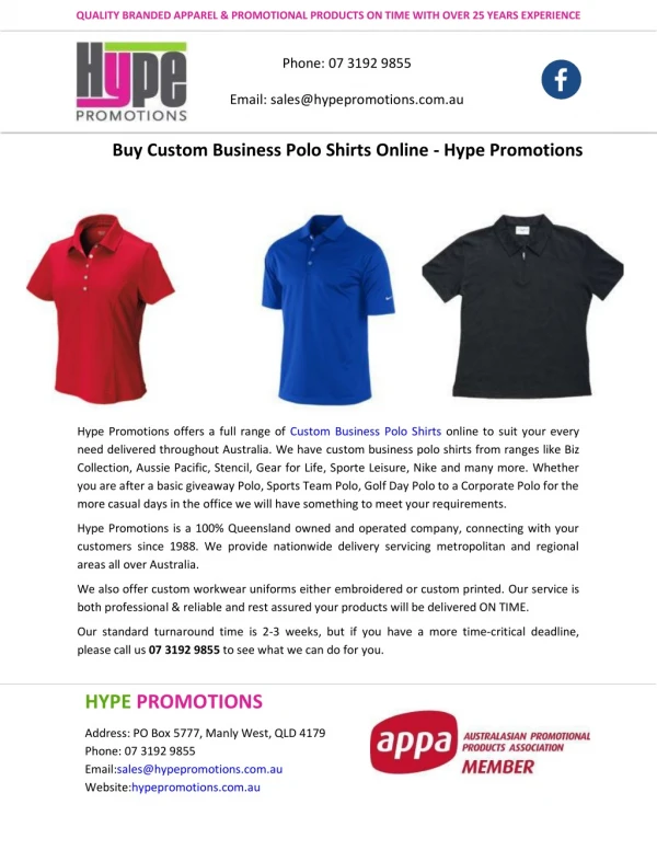 Buy Custom Business Polo Shirts Online - Hype Promotions