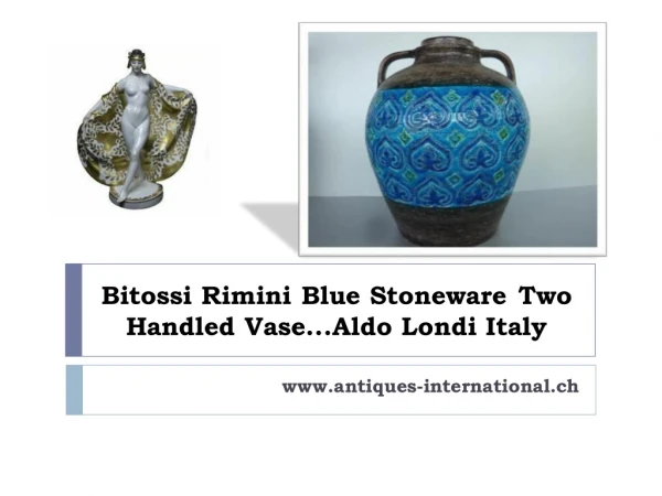 Bitossi Rimini Blue Stoneware Two Handled Vase...Aldo Londi Italy