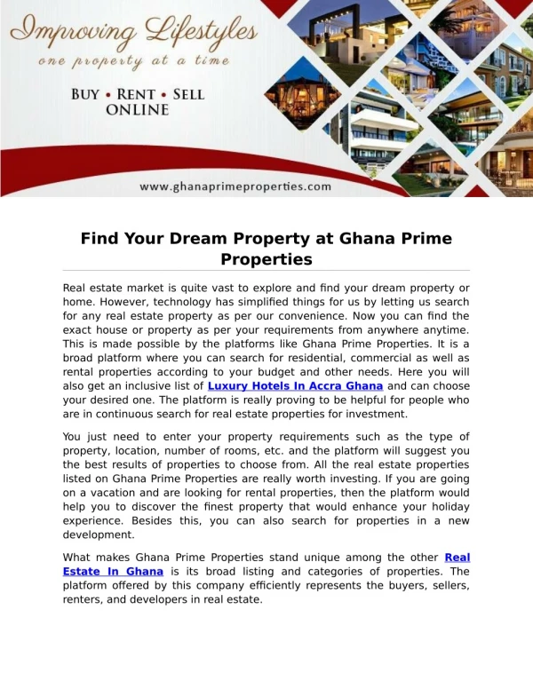 Find Your Dream Property at Ghana Prime Properties