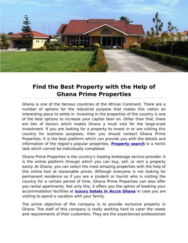 Find the Best Property with the Help of Ghana Prime Properties