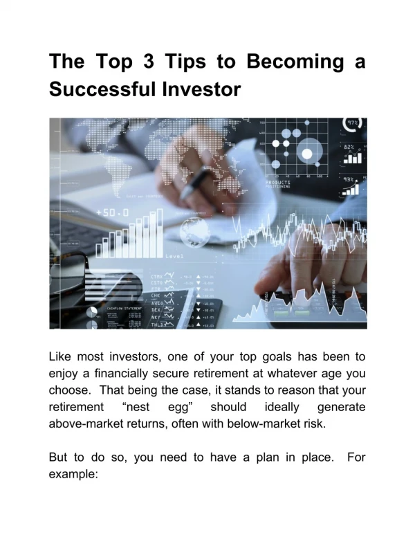 The Top 3 Tips to Becoming a Successful Investor