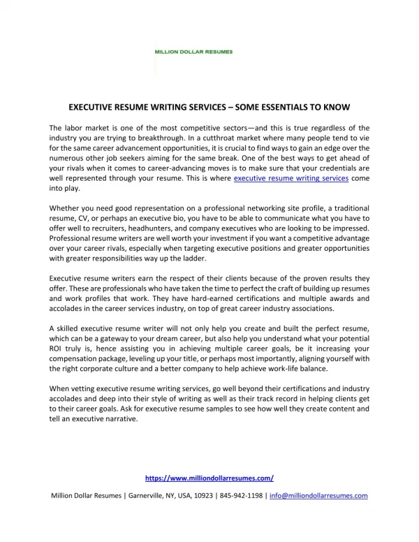 EXECUTIVE RESUME WRITING SERVICES – SOME ESSENTIALS TO KNOW