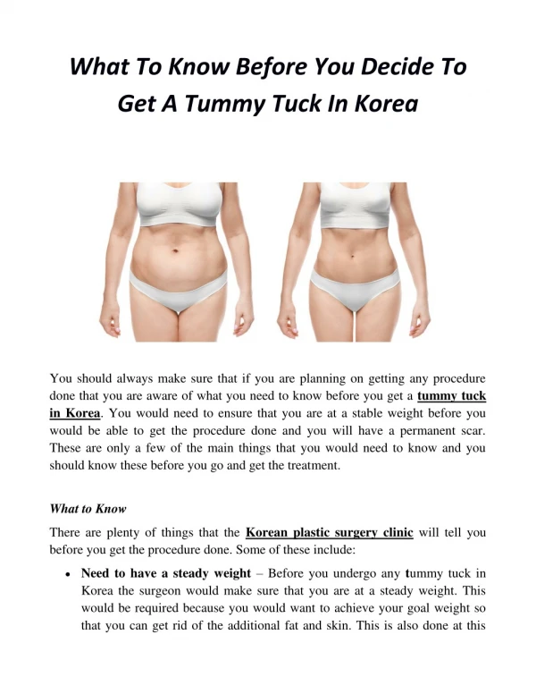 What To Know Before You Decide To Get A Tummy Tuck In Korea