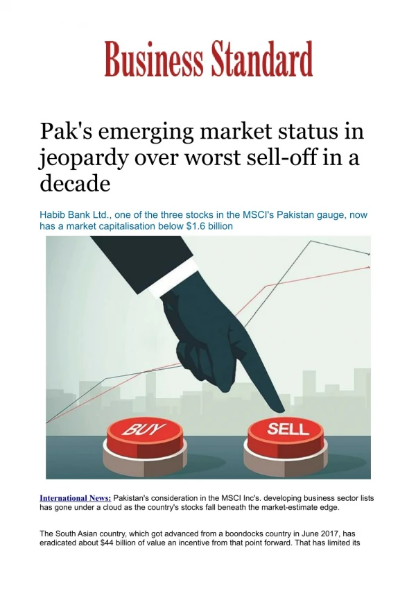 Pak's emerging market status in jeopardy over worst sell-off in a decade.