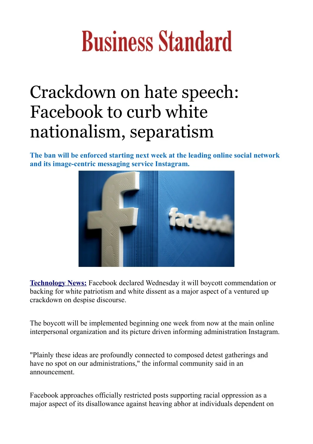 crackdown on hate speech facebook to curb white