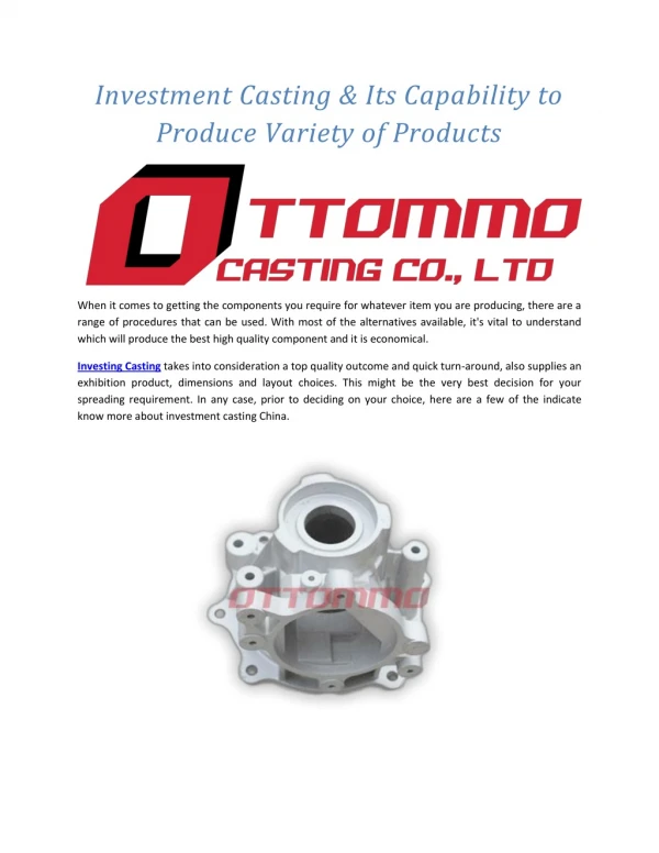 Investment Casting | Lost Wax Casting China | OTTOMMO Casting