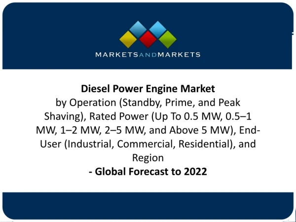 Diesel Power Engine Market Estimated to Reach $9.13 Billion by 2022