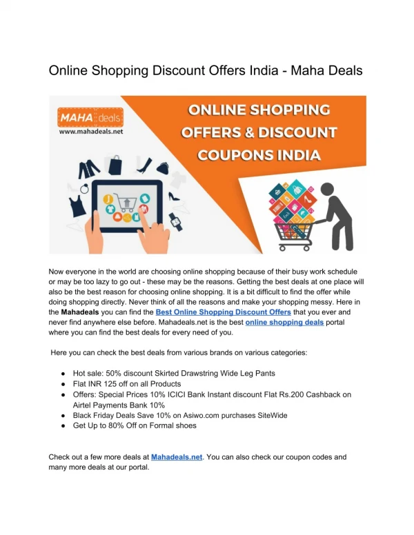 Online Shopping Discount Offers India - Maha Deals