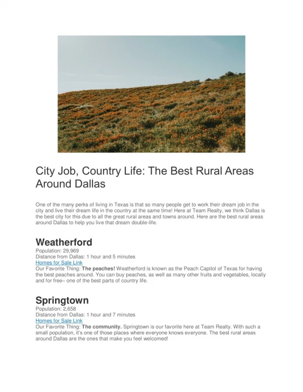 The Best Rural Areas Around Dallas