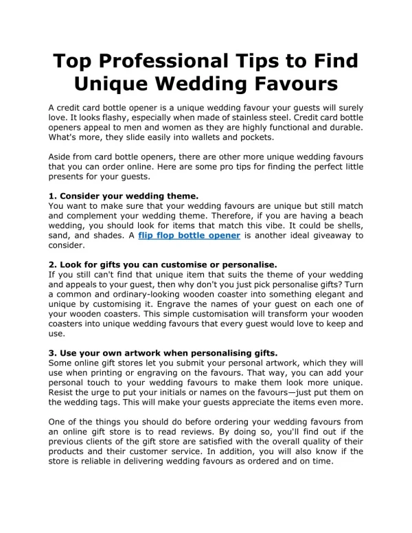 Top Professional Tips to Find Unique Wedding Favours