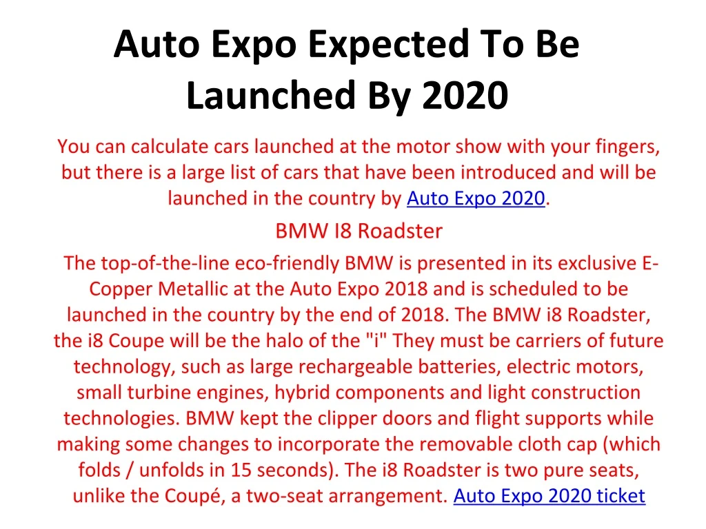 auto expo expected to be launched by 2020
