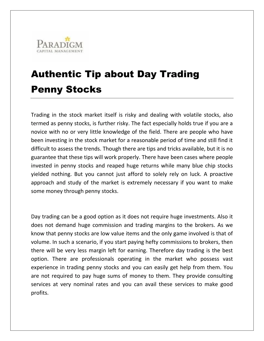 authentic tip about day trading penny stocks