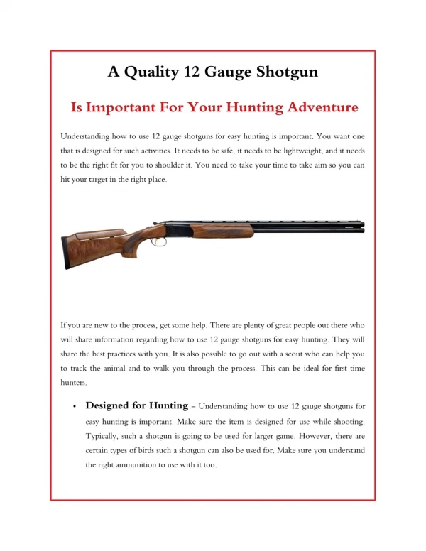 A Quality 12 Gauge Shotgun is Important for your Hunting Adventure